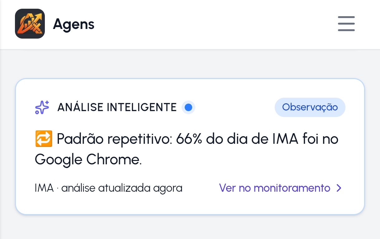 Análise Inteligente do painel Agens destacando o insight pronto sobre o uso do PC
