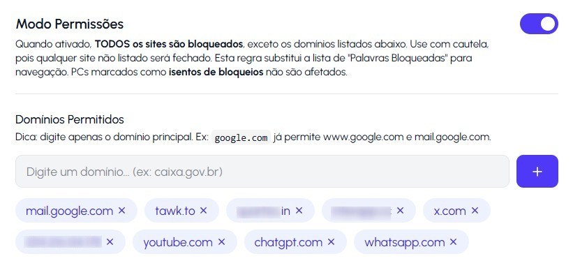 Modo Permissões (whitelist)